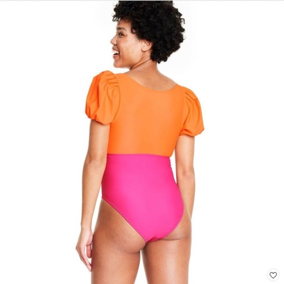 New! Tabitha Brown x Target Color Block Puff Sleeve Tie-Front Swimsuit Cutout - Picture 4 of 4